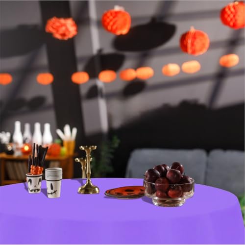 Eunika Halloween 12pcs Round Plastic Tablecloths - Black, Purple & Orange, 84 Inch
