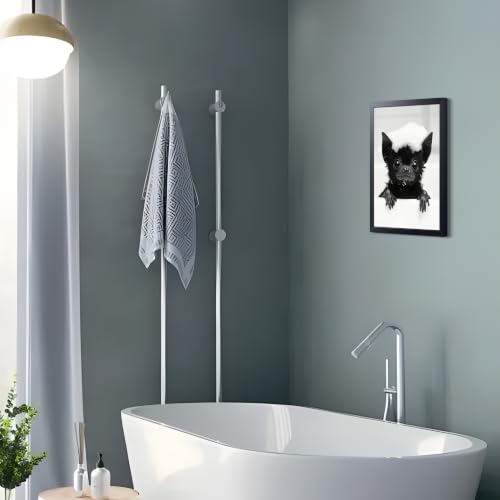 Framed Funny Bat Bathroom Wall Art - Black & White Animal Canvas Print - 24x16 Inches - Gothic Farmhouse Decor