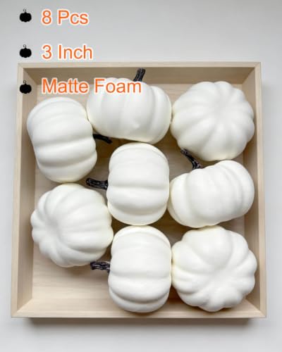 3 Inch White Foam Pumpkins Set of 8 - Fall Harvest Decor & Craft Supplies