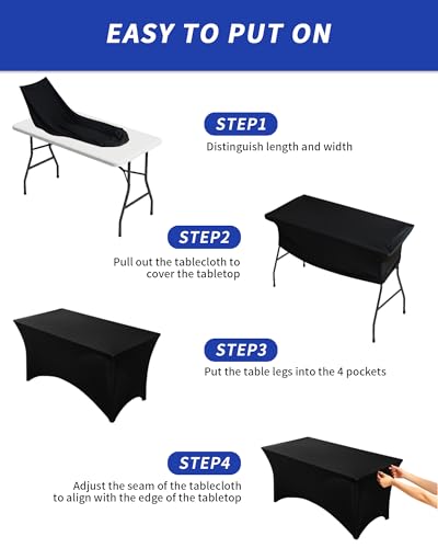 Black Fitted Spandex Table Cover for 4ft Tables - Pack of 3 - Rectangular