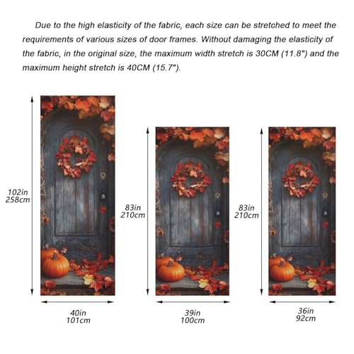 Thanksgiving Wood Door Cover - Stretch Fabric Porch Decoration 35x79 In - Holiday Door Cover