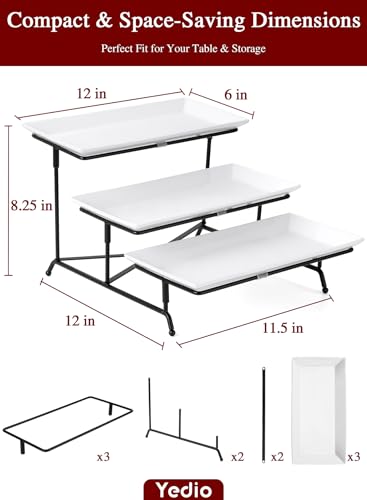 12 Inch Black 3-Tier Serving Tray Stand - Dessert Display & Food Organizer