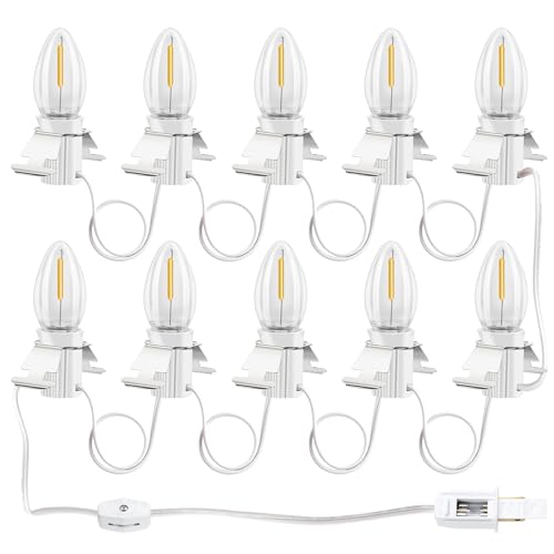 Christmas Village Lights with 10 LED Bulb and Clips - Snow Village C7 String Lights