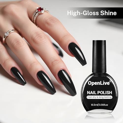 Black Nail Polish 16.5ml Fast Drying & High Gloss Finish - OpenLive