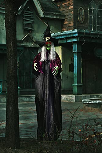 72-Inch Hanging Halloween Witch Decor with Glowing Eyes - Outdoor Haunted House Prop