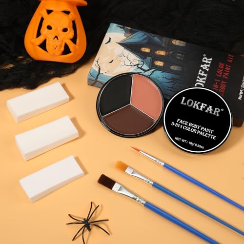 Halloween Face & Body Paint Kit - Wolf Tiger Werewolf Face Makeup Set with Sponge & Brush - Variation 04 Werewolf/Tiger
