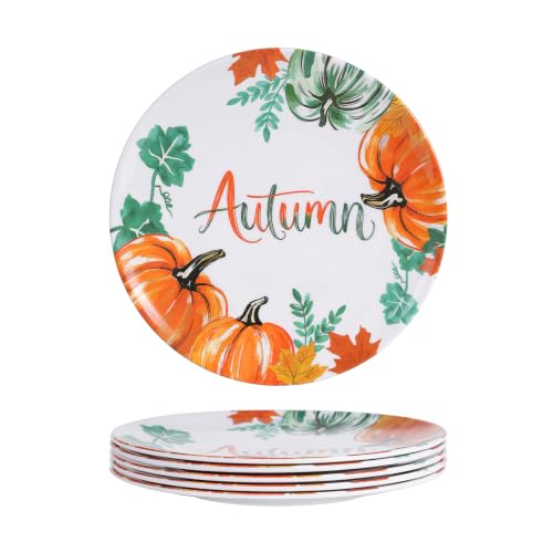 Pumpkin Fall Melamine Dinner Plates Set of 6 - 10 Inch Halloween & Thanksgiving