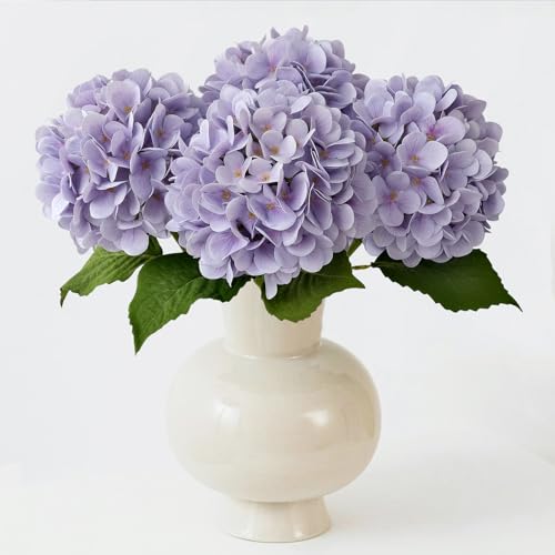 Pale Purple Hydrangea Artificial Flowers - 19.6 Inch Faux Bouquet, 4-Pack for Indoor & Outdoor Decor