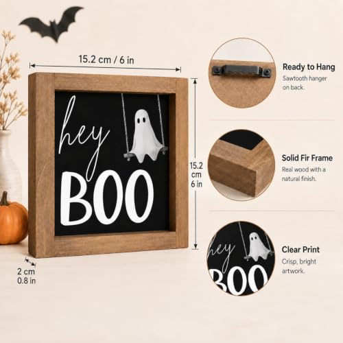 Halloween Ghost Sign - Hey Boo Wall Decor Tiered Tray Black-8