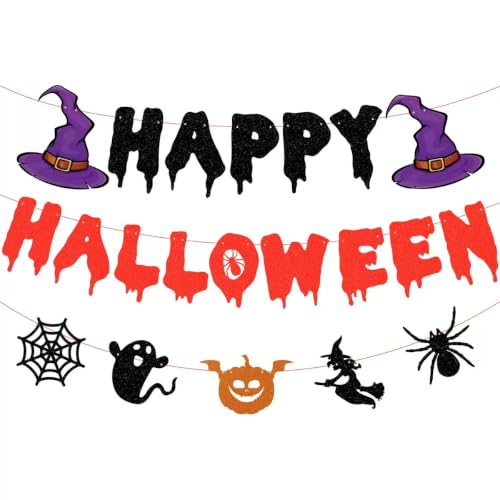 Halloween Banner Set with Pumpkins Ghost Skull & Bats - 3 Pieces Party Decorations