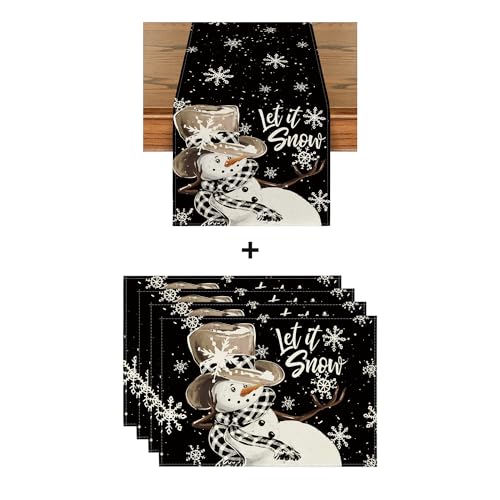 Snowman Snowflake Christmas Place Mat Set & Table Runner - Holiday Decor