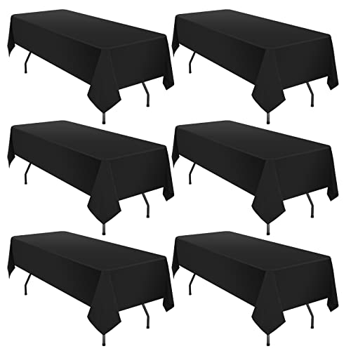 Black Polyester Tablecloth for 6ft Rectangular Tables - 60 x 102 Inch, Pack of 6, Washable