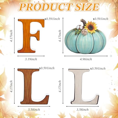 Fall Thanksgiving Wooden Letter Sign Set with Pumpkin Decor - Autumn Home Decor