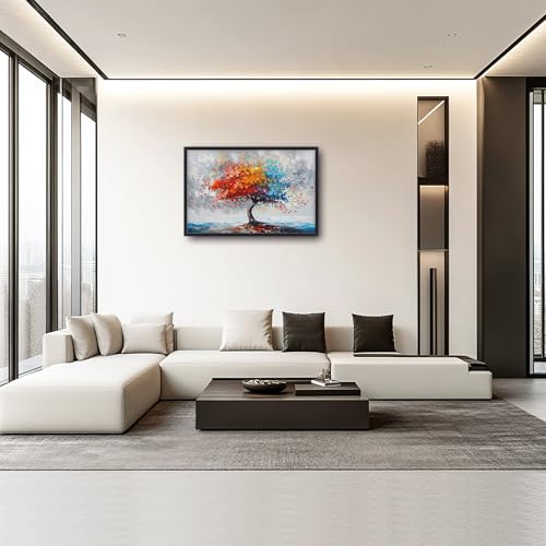 Colorful Tree Wall Art Abstract Rainbow Tree of Life Canvas Print - 36x24 Inches, Framed Home Decor - Variation of Tree of Life / 36"L x 24"W
