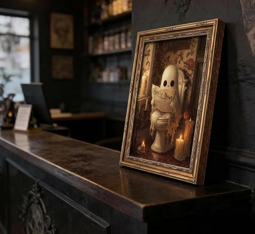 Ghost Wall Art Framed Halloween Bathroom Decor 16x12 Dark Gothic Spooky Wall Hanging Variation of Ghost / Framed / 16"L x 12"W