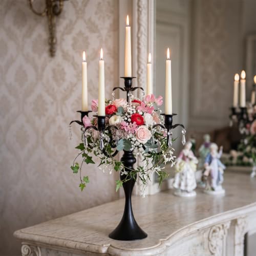 Black 20-Inch Crystal Pendant Taper Candle Holder - 5Arm Candelabra for Home Decor & Events - Variation: Black + 1