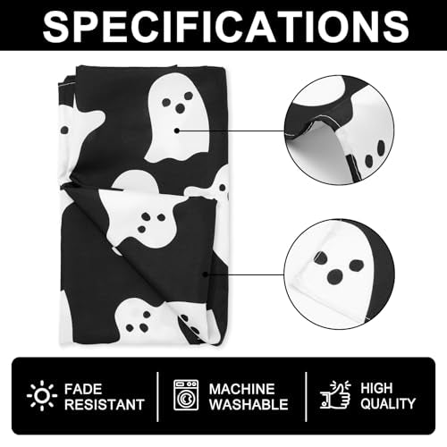 Halloween Ghost Tablecloth 60x104 Inch Black White Table Cover for Party & Decor