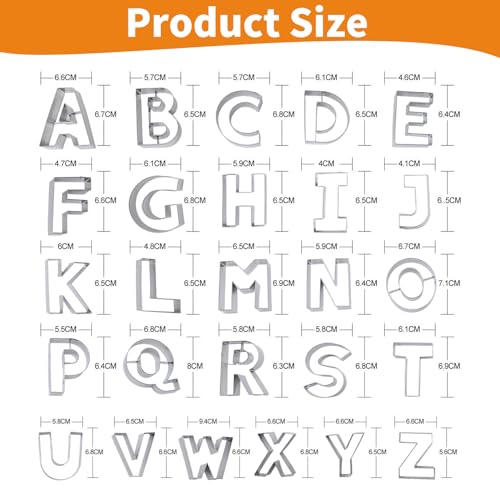 26-Piece Stainless Steel Alphabet Cookie Cutters Set - 3 Inch Letters A-Z