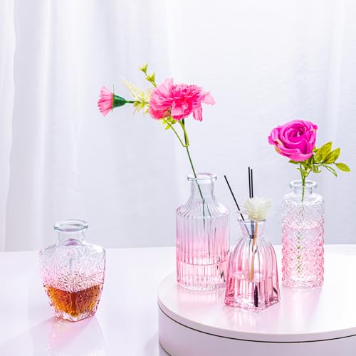 Pink Glass Small Flower Vases Set - 24 Pack for Party Centerpieces