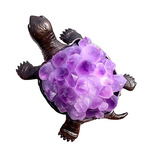 Natural Purple Amethyst Turtle Sculpture - 4.52 Inch Healing Crystal Decor with Variation of Amethyst Bud Turtle - Handmade Gift