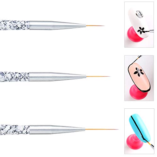 Nail Art Liner Brush Set - 3 White Fine Striping Brushes for Short Strokes & Details