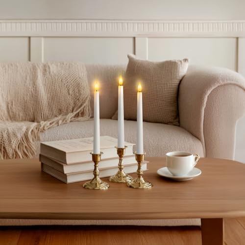 Flameless Taper Candles with Remote & Timer - 9.6 Inches, White - 6 pcs