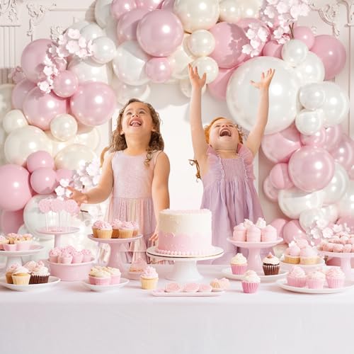 Pink & White Balloon Arch Kit - Double Stuffed Pearl Balloons for Wedding Birthday Bridal Shower - Variation: White Pink Cream