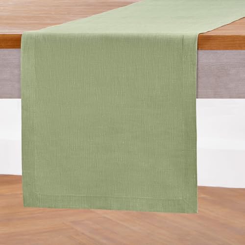 Pure Linen Dining Table Runner Olive Chambray 14 x 90 Inches - Athena Variation