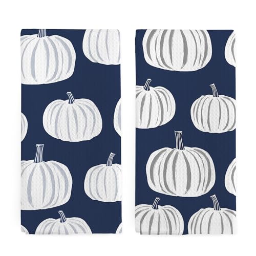 Blue Fall Pumpkin Hand Towels for Kitchen & Bathroom - 16x24 in - Autumn Decor