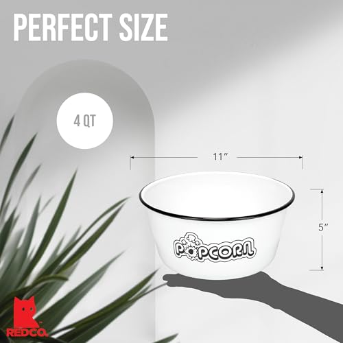 Set of 2 Enamelware Large Mixing & Serving Bowls 4 Quart White Black Rim