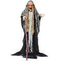 Gray Halloween Animatronic Hunchback Witch with Lights & Creepy Sounds - Outdoor & Indoor Decor
