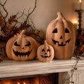 Halloween Terracotta Pumpkin Lanterns Set - Spooky Decor for Indoor & Outdoor