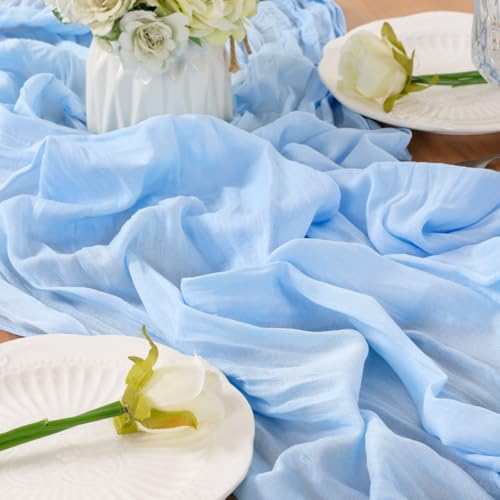 Light Blue Cheesecloth Table Runner for Fall Weddings & Home Decor
