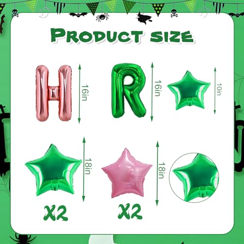 Witch Birthday Balloon Kit - Pink & Green Foil Balloons Crown Hat Bows - Variation 3
