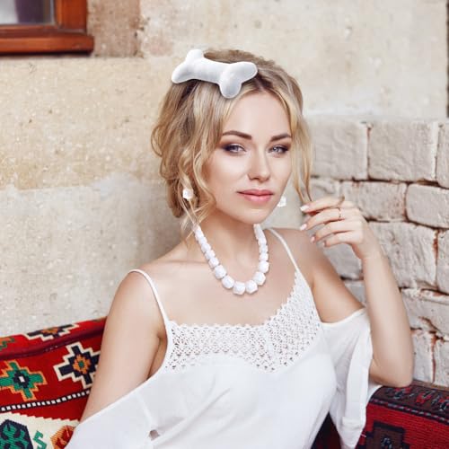 Large White Bone Hair Clips Set - 2PC Plush Hair Accessories for Women