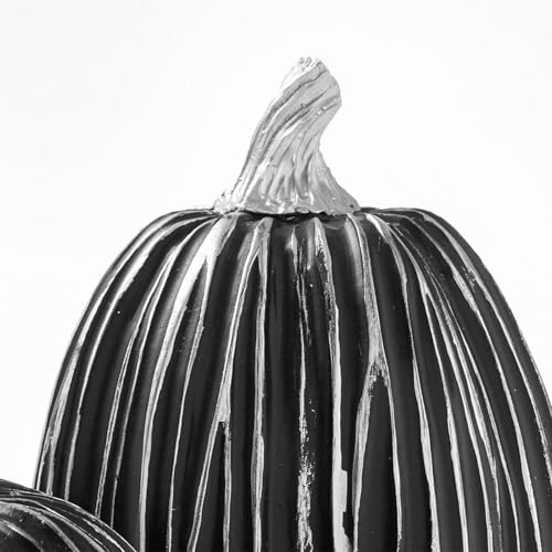 Black Pumpkin Decor Set - 2 Faux Stacking Fall Halloween Indoor Decorations Variation of Black / Set of 2