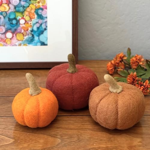 Halloween Felt Decor Set of 3 - Chunky Pumpkins, Handmade Felt Decorations