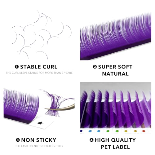 Colored Lash Extensions 17-20mm D Curl 0.07 Purple Gradient Mix - Professional Eyelash Extensions