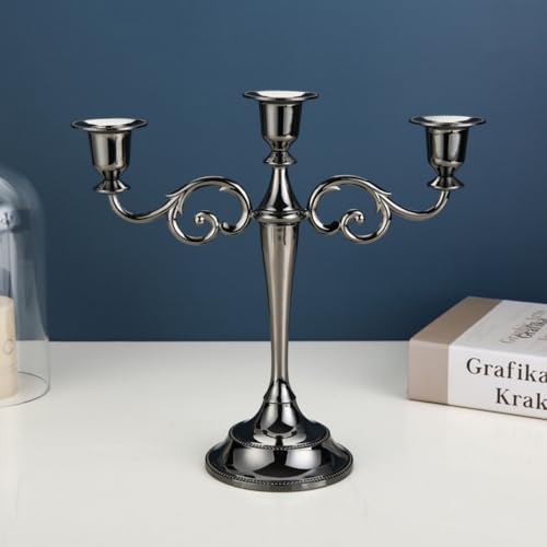 Black Glossy 3-Arm Halloween Candelabra Taper Candle Holder - Seasonal Decor
