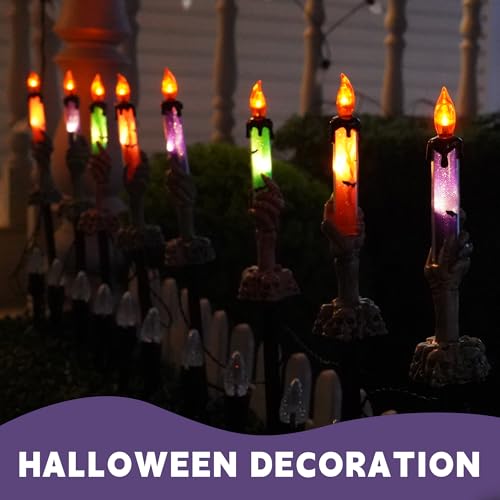 Halloween Skeleton Hand Lighted Candle Set - Purple, Orange, Green | 10 Pack Battery Operated Pathway Decor
