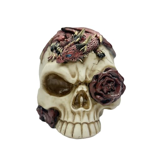 Gothic Red Dragon Skull Figurine with Roses - Fantasy Mythical Decor Statue