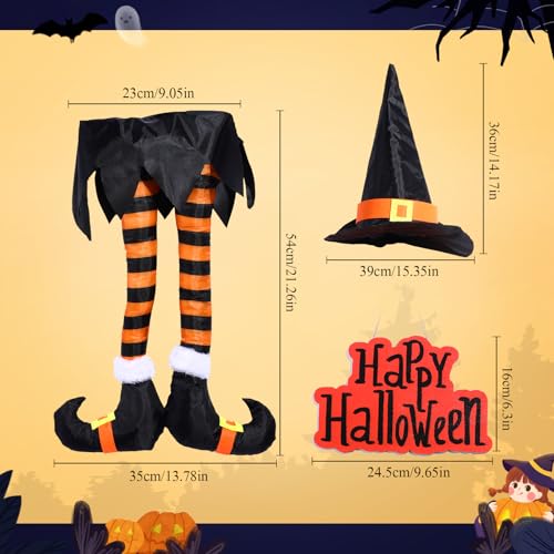 Halloween Witch Legs Decorations with Hat and Sign - Spooky Party Decor