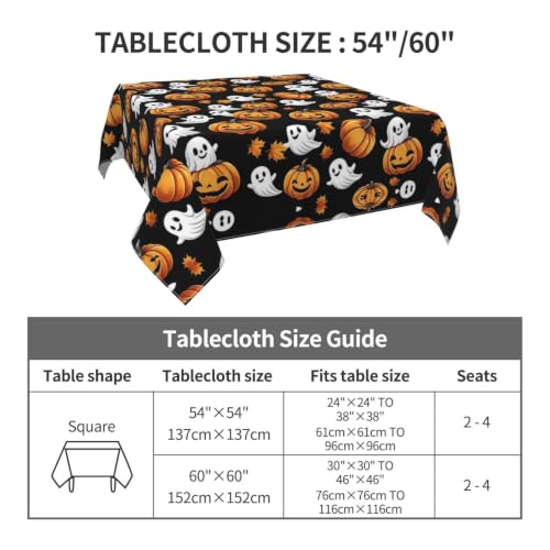 Halloween Square Tablecloth 54x54 Inch Spooky Farmhouse Decor Waterproof Fabric