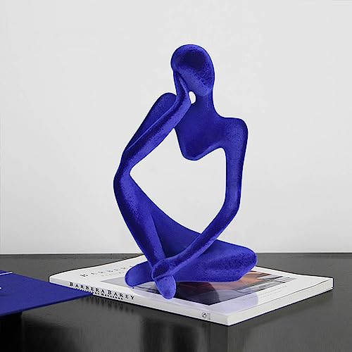 Blue Abstract Thinker Statue - Large Resin Flocked Decor Figurine for Living Room & Office