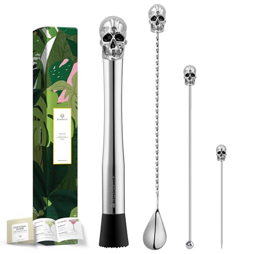 Homestia Skull Silver Cocktail Muddler Set - Halloween Gothic Barware