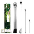 Homestia Skull Silver Cocktail Muddler Set - Halloween Gothic Barware