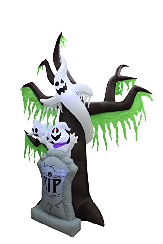 9 Ft Tall Halloween Inflatable Grave Scene with Skeletons and Ghosts - Self-Inflating Decoration