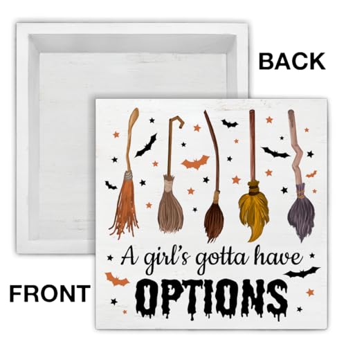 Halloween Witchy Decor Spooky Broomstick Sign for Party & Home 5x5 Inches