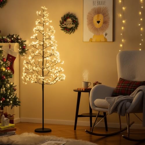 Lighted 5 FT Birch Tree with Warm White LED Lights - Black Variation