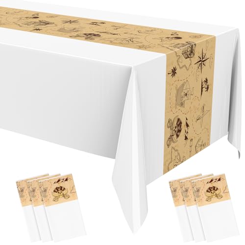Pirate Themed Tablecloths 6 Pcs Waterproof Treasure Map Party Supplies